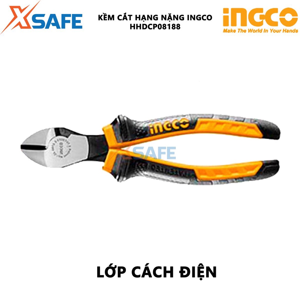 Kềm cắt đầu nặng INGCO HHDCP08188 Kìm cắt thép kích thước 7 inch, tay cầm hai màu - Chính hãng [XSAFE]