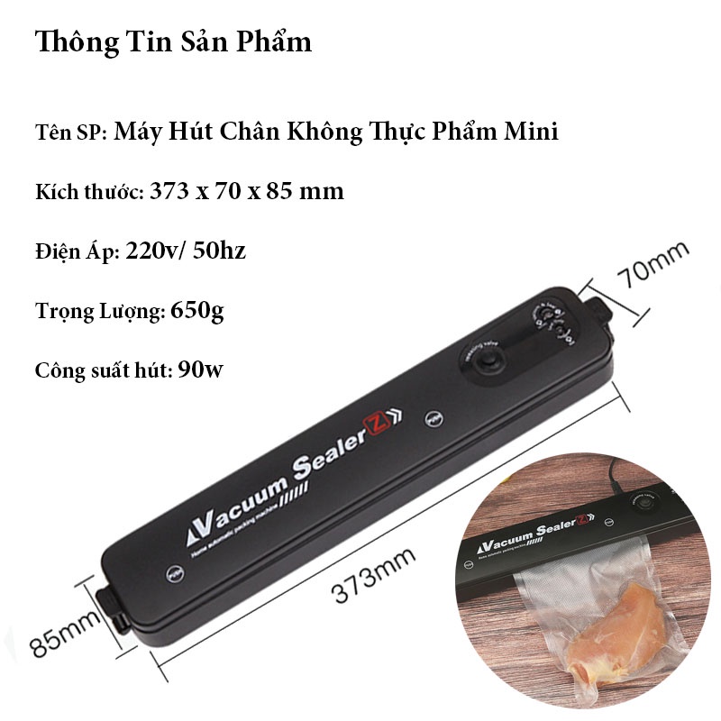 Máy Hút Chân Không Thực Phẩm Mini Giúp Bảo Quản Đồ Ăn Trong Gia Đình- Tặng 10 Túi Hút Chân Không- HCT01- Gia Dụng Tý Tẹo