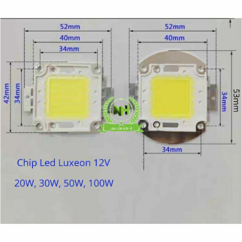 Nhân Led Chip Led 12VDC ( 20W, 30W, 50W, 100W ) loại tốt đủ công suất