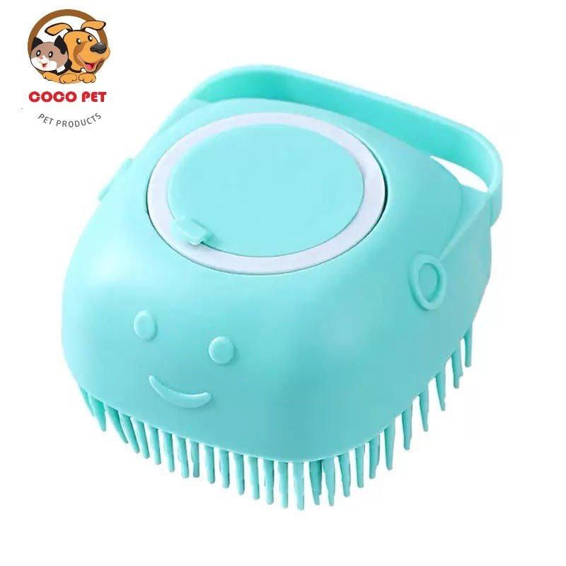Bàn Chải Tắm/Bông Tắm Silicon Tạo Bọt Matxa Cho Chó Mèo có Chỗ Đựng Sữa Tắm