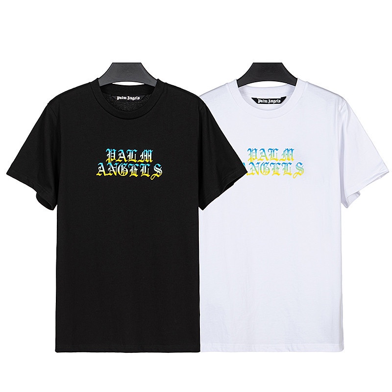 Áo Thun Cotton Ngắn Tay Dáng Rộng In Hình Sanskrit Màu Gradient Plus Size Unisex