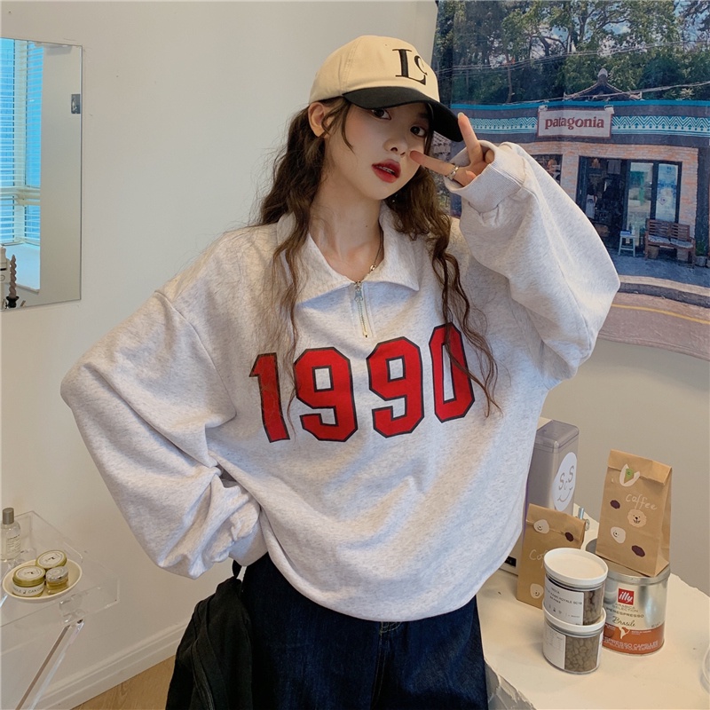 Áo Hoodies Tay Dài Hoạ Tiết Chữ In Phong Cách Retro