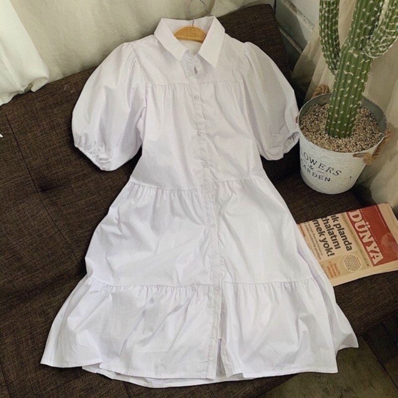Váy Babydoll  VIDEO/ẢNH THẬT Đầm babydoll cổ sơ mi, Đầm trắng bánh bèo