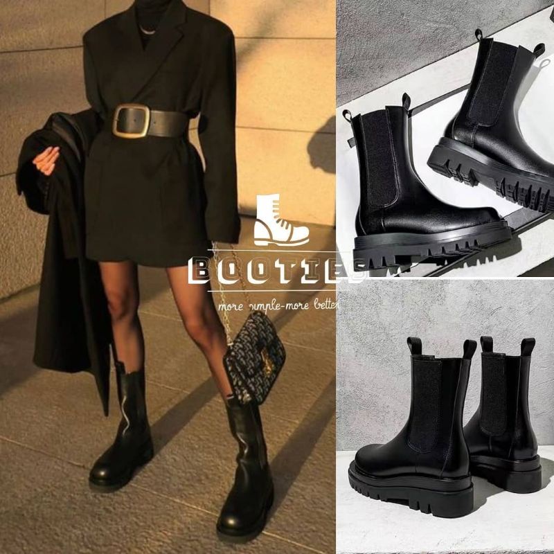 Giày chelsea bốt da mềm nữ cao cổ không dây boot mũi tròn đế 5 phân 2022 tặng vớ giày thể thao sneakers nữ