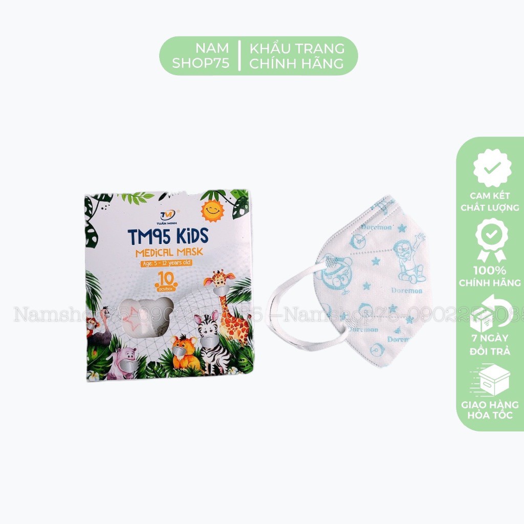 [CÓ SẴN] Hộp 10 Chiếc Khẩu Trang 5D Trẻ Em TM95 KID Chính Hãng Từ 5 Đến 12 Tuổi Mix Hình Kháng Khuẩn Ngăn Ngừa Bụi Mịn