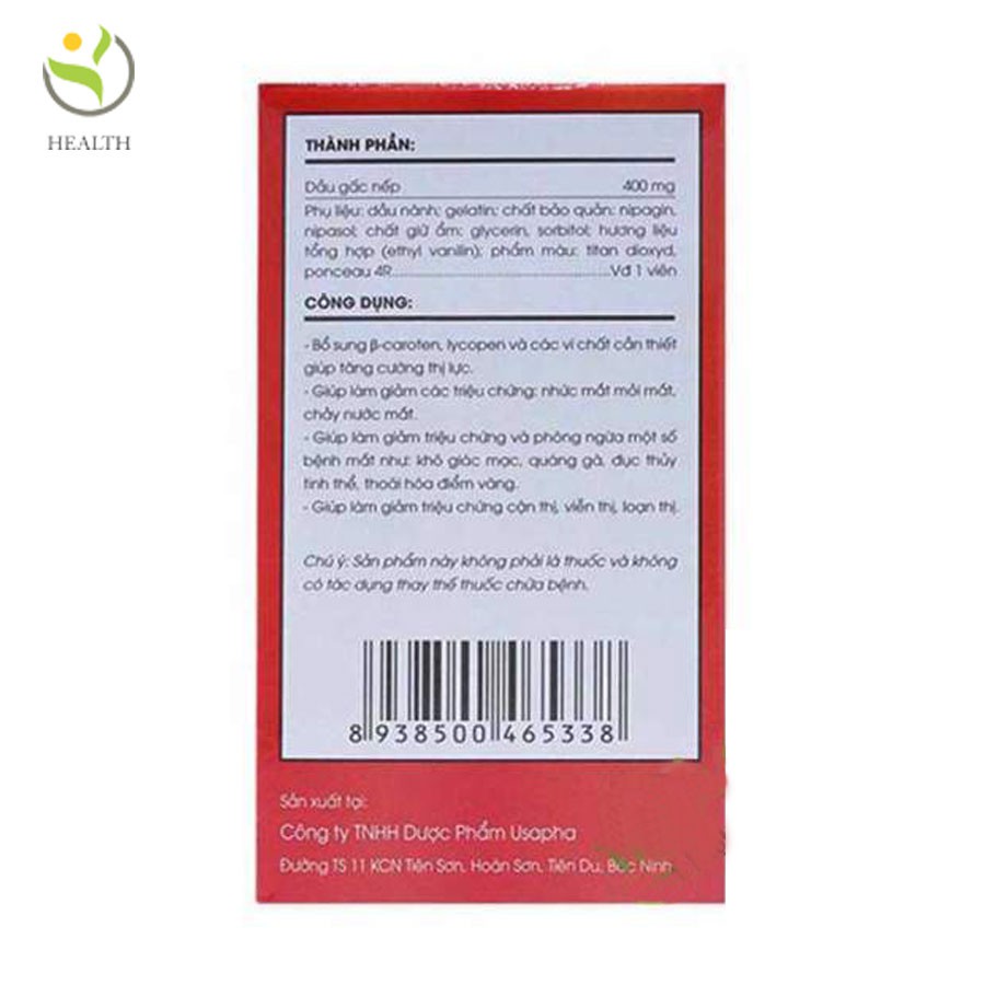 Dầu Gấc Tuệ Linh hỗ trợ bảo vệ sức khỏe đôi mắt tăng cường thị lực Hộp 60 Viên - Healthy Pharmacy