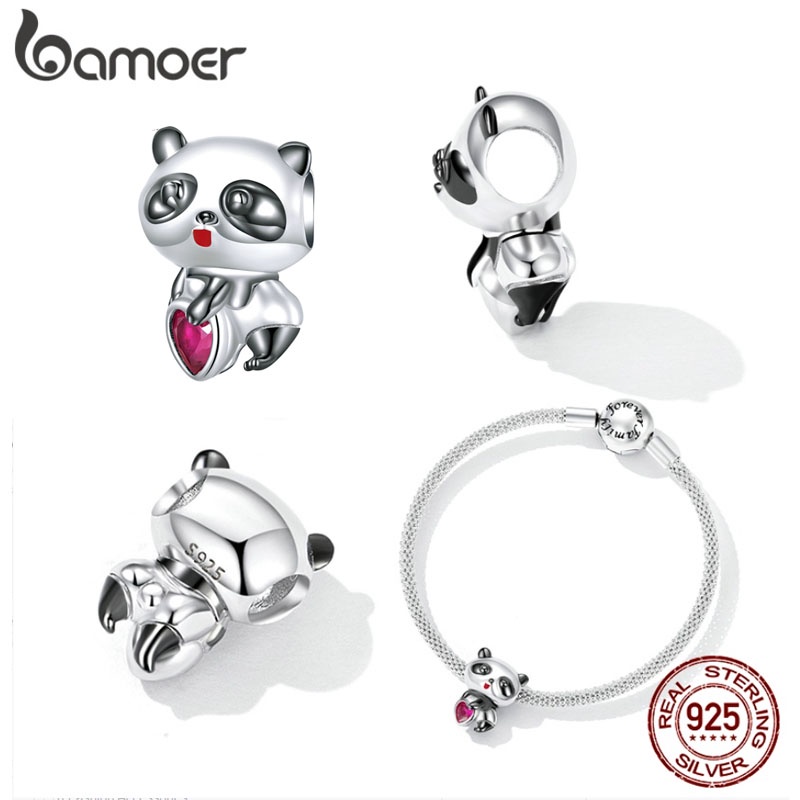 Phụ kiện trang sức BAMOER bạc 925 kiểu dáng gấu trúc hoạt hình dễ thương