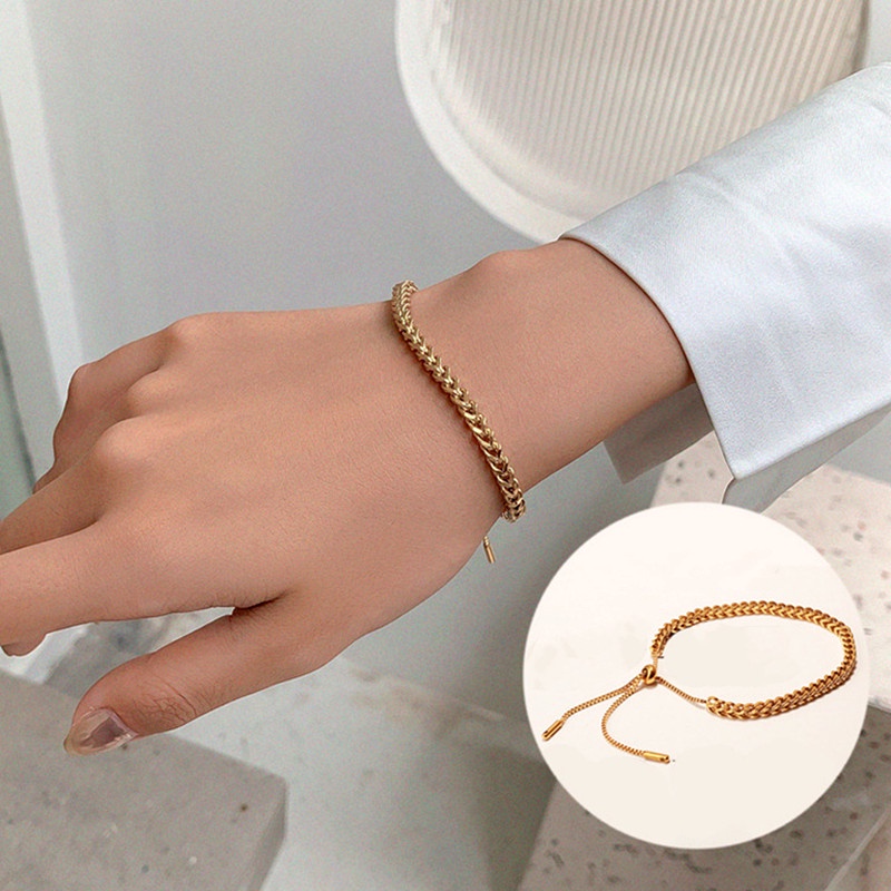 Lắc tay titan dây rút Vòng tay nữ mạ vàng 18K Phụ kiện thời trang Hàn Quốc