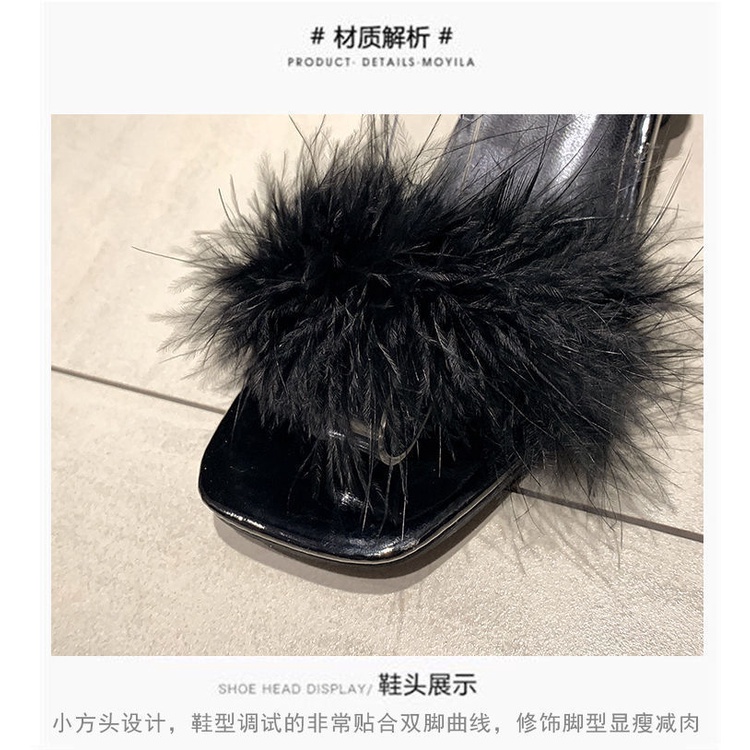 Giày Sandal Cao Gót Đế Dày Phối Lông Thời Trang Mùa Hè 2022 Cho Nữ