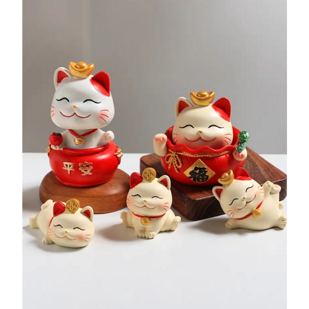 MÈO THẦN TÀI 5cm, 7cm MÈO MAY MẮN dùng trang trí bàn làm việc, kệ tủ, ô tô