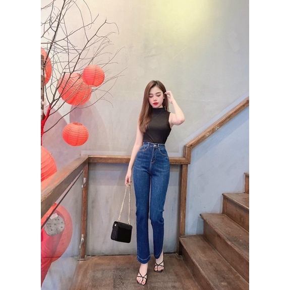 Quần jeans suông giãn gấu to #395