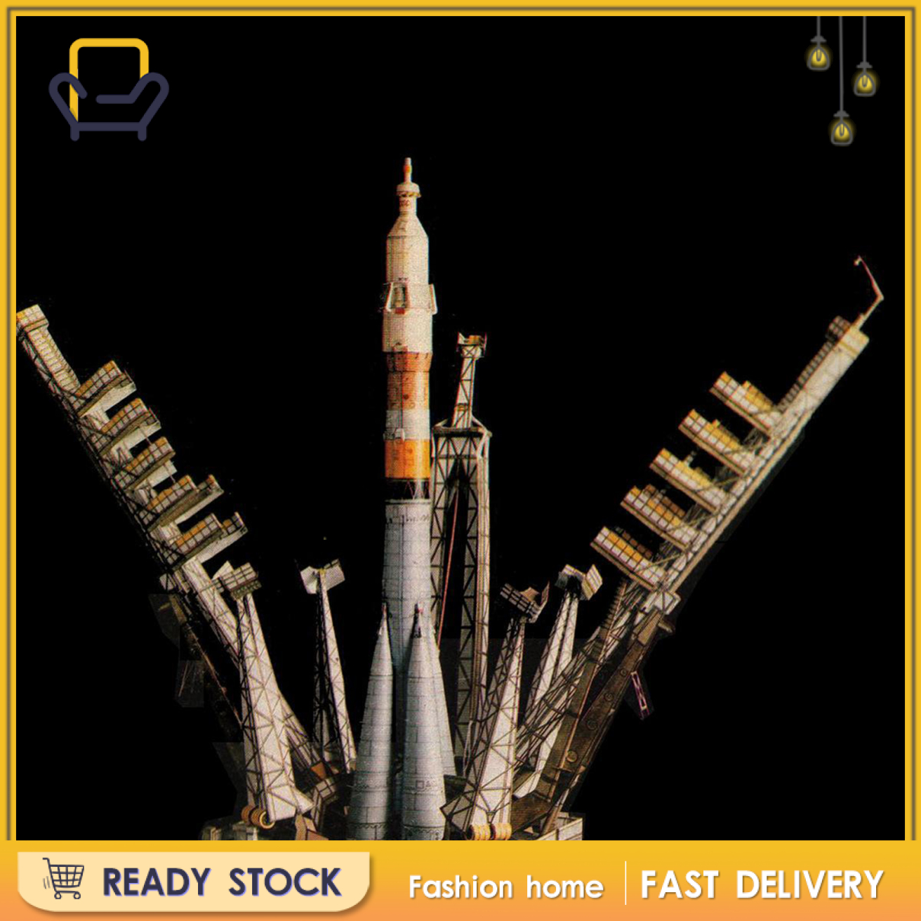 【Fashion home】1:80 Scale Russian Soyuz Carrier Rocket and Launch Pad to Build 3D Model Kit