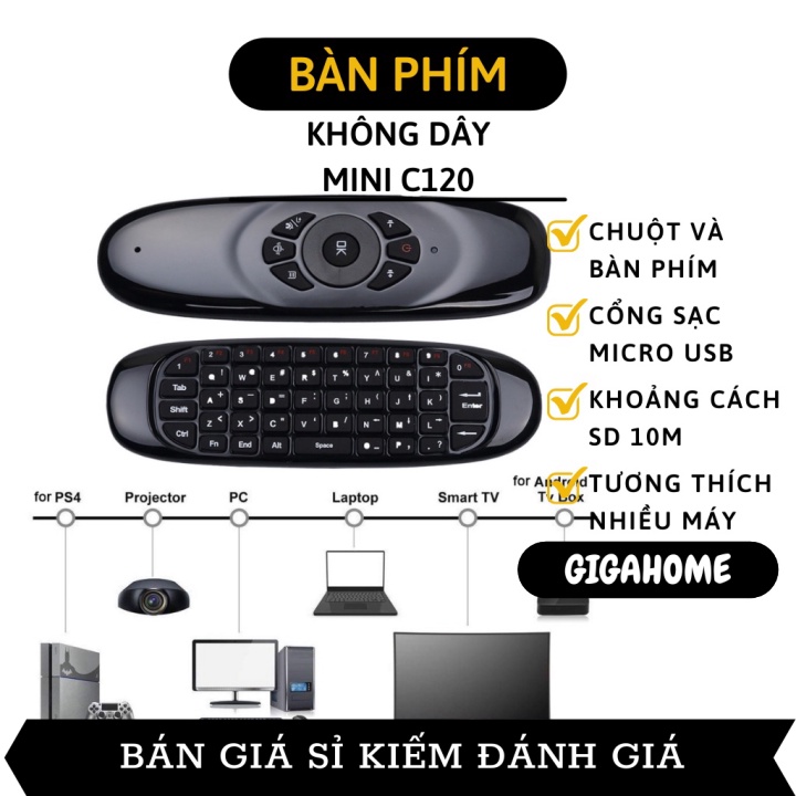 Bàn Phím Mini Kiêm Chuột Bay GIGAHOME Điều Khiển Từ Xa Không Dây C120 Cho Androi TV Box 6216