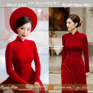 Áo dài truyền thống nhung đỏ cô dâu tk23