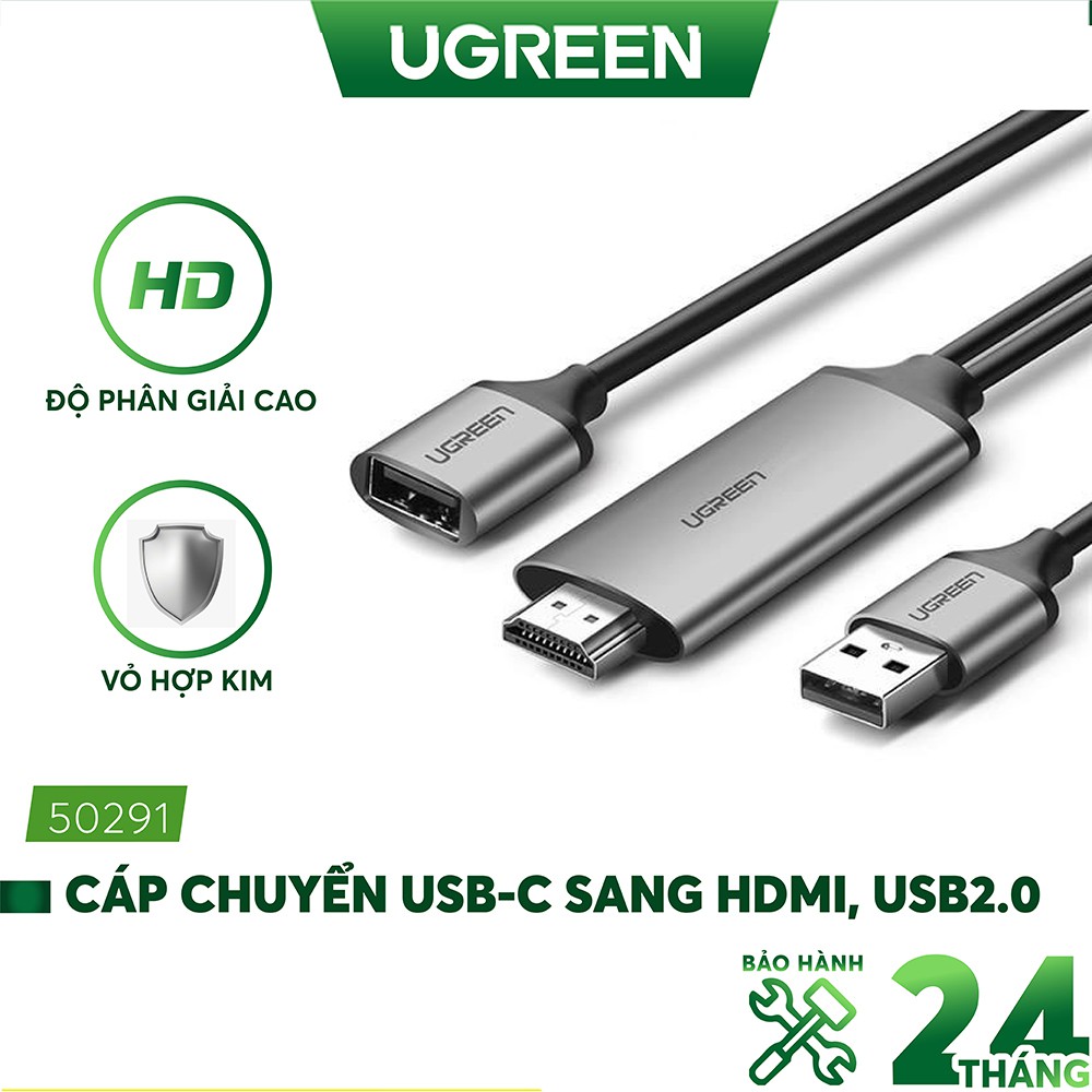 [Mã ELMALL300K giảm 5% đơn 500K] Cáp Chuyển Đổi USB ( micro, lightning, Type-C) Sang HDMI UGREEN 50291 ( dài 1.5m)