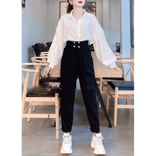 (106)Quần baggy lưng siêu cao 4 cúc cạp 7 phân