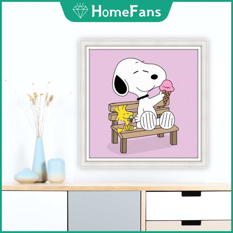 Bộ Tranh Đính Đá 5D Tự Làm Hình Snoopy 40x40cm Trang Trí Nhà Cửa