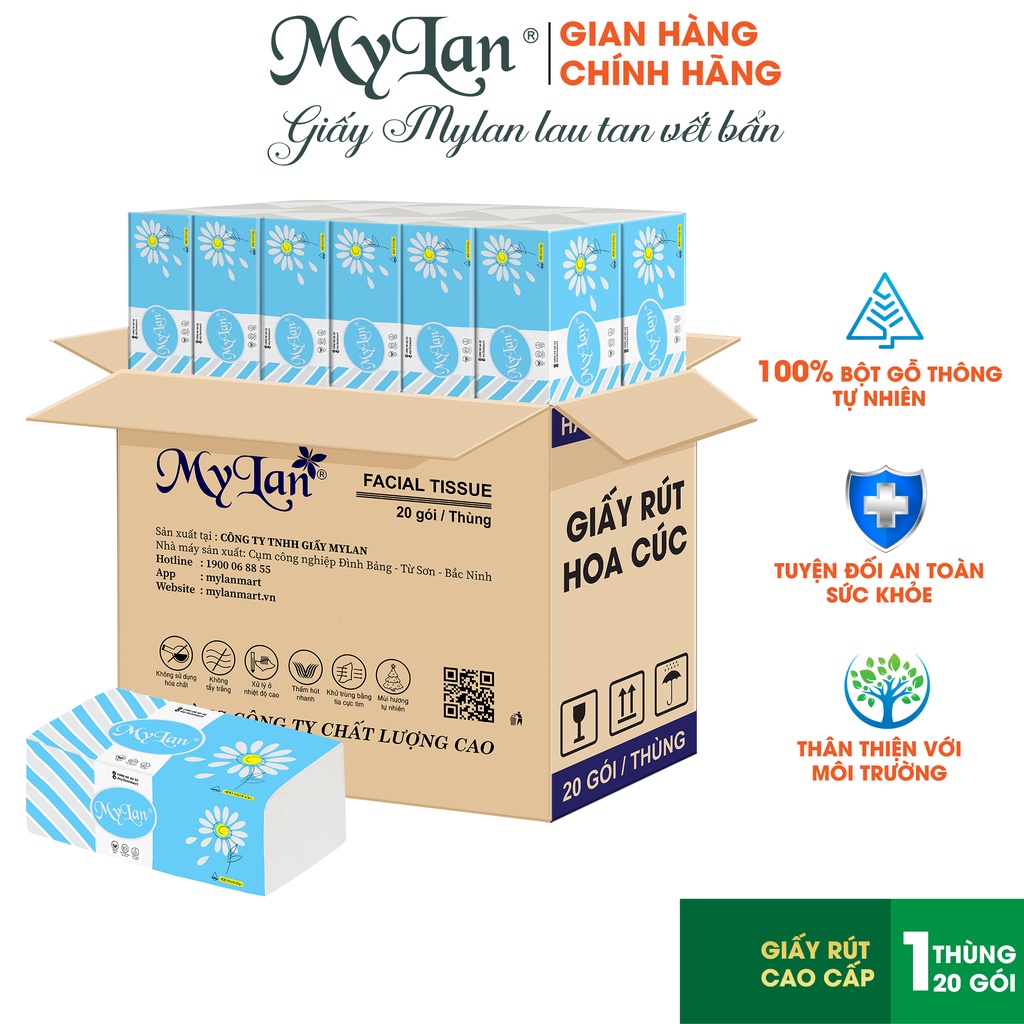 Thùng Giấy Rút Hoa Cúc Mylan 4 Lớp (1 thùng 20 gói) Siêu Tiết Kiệm,Siêu Dai,Siêu Mềm Mịn