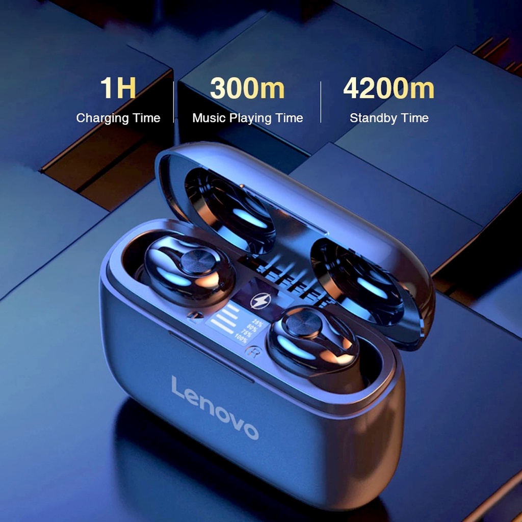 Set 2 tai nghe nhét tai bluetooth không dây LENOVO HT18 chống ồn thông minh màn hình LED điều khiển cảm ứng HiFi