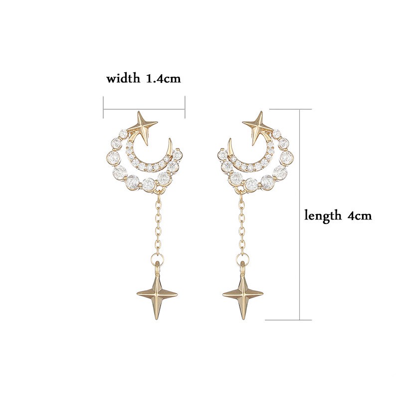 Bông Tai Hình Mặt Trăng Đính Đá Zircon Tinh Tế Cho Nữ