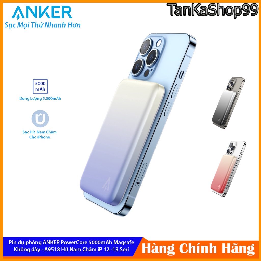 Pin dự phòng ANKER Magsafe Không Dây 5000mAh A9518  Hỗ Trợ Hít Nam Châm Cho iP 12 - 13 Series