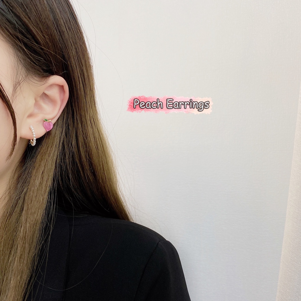 Hoa tai 17KM mạ vàng hình hoa đào màu hồng ngọt ngào đính ngọc trai cho nữ