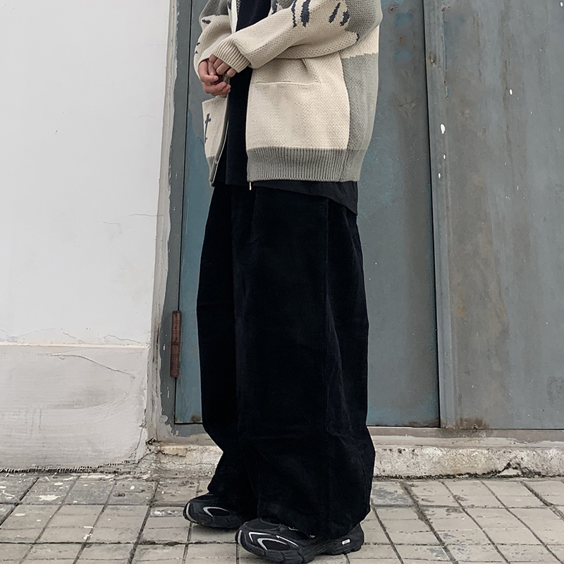 Quần dài nhung tăm 228898 ống suông rộng màu trơn phong cách thường ngày cho nam và nữ