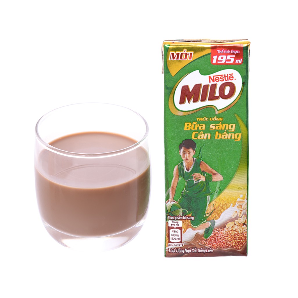 Lốc 10 hộp Milo bữa sáng cân bằng 180ml (ống hút giấy)