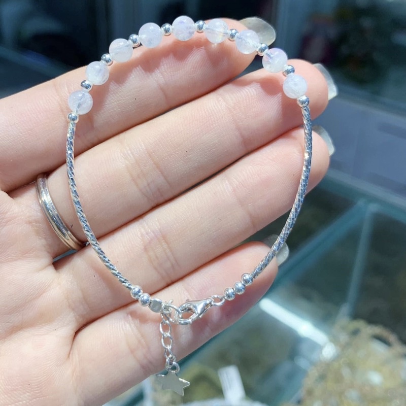 Vòng Tay Moo.n Sto.ne Mix Charm Bạc Xinh Xắn, Vòng Tay Mắn Đ.á Mặt Trăng Gemstone