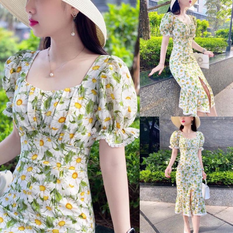 ĐẦM HOA XÒE ĐUÔI CÁ Freesize