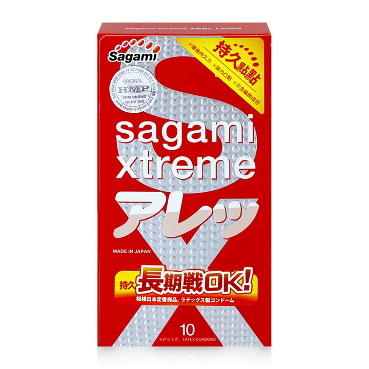Bao cao su siêu mỏng có gai nổi và gân thắt Sagami Xtreme Feel Long hộp 10 cái