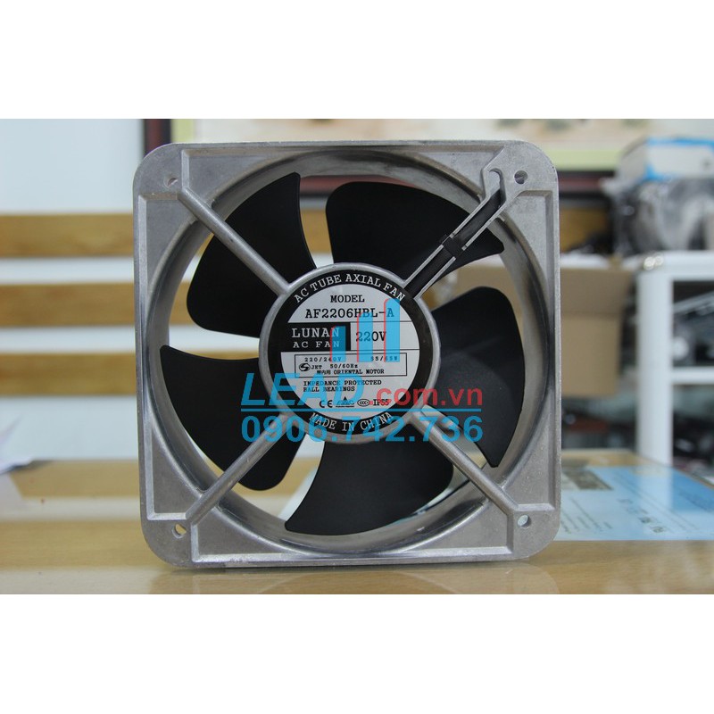Quạt hút tản nhiệt AC Lunan AF2206HBL-A, 220vac, 200x200x60mm IP55, cánh nhựa chịu nhiệt
sử dụng bạc dạn, quấn dây đồng