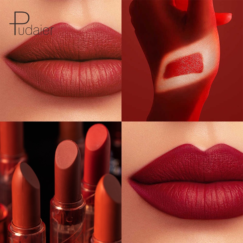 Son môi Pudaier mềm mịn như nhung thiết kế vỏ trong suốt 6 màu tùy chọn 30g