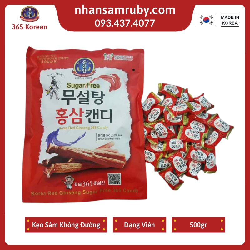Kẹo Hồng Sâm Hàn Quốc 365 không đường 500gr
