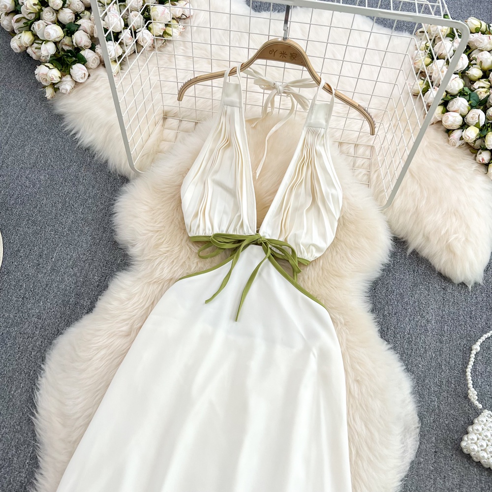 Váy LUHAZO Maxi đi biển sexy body dự tiệc  dáng dài xòe hở lưng cổ yếm Hàn Quốc sang chảnh thời Trang 1949 DK1T