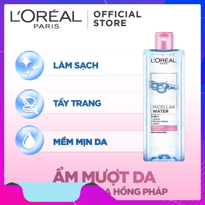 Nước tẩy trang dưỡng ẩm L'O.real Paris 400ml chai màu hồng- dành cho da khô - da thường và da nhạy cảm giúp da sạch sâu