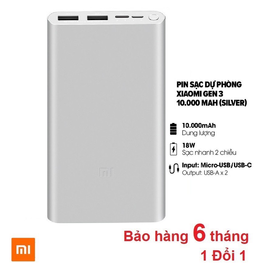 [CHÍNH HÃNG] SẠC PIN DỰ PHÒNG XIAOMI 10000MAH GEN 3 BẢO HÀNH 12 THÁNG.