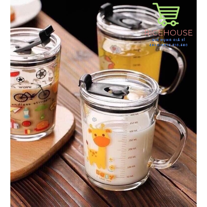 Cốc chia vạch cho bé, cốc uống nước thuỷ tinh siêu bền, siêu tiết kiệm