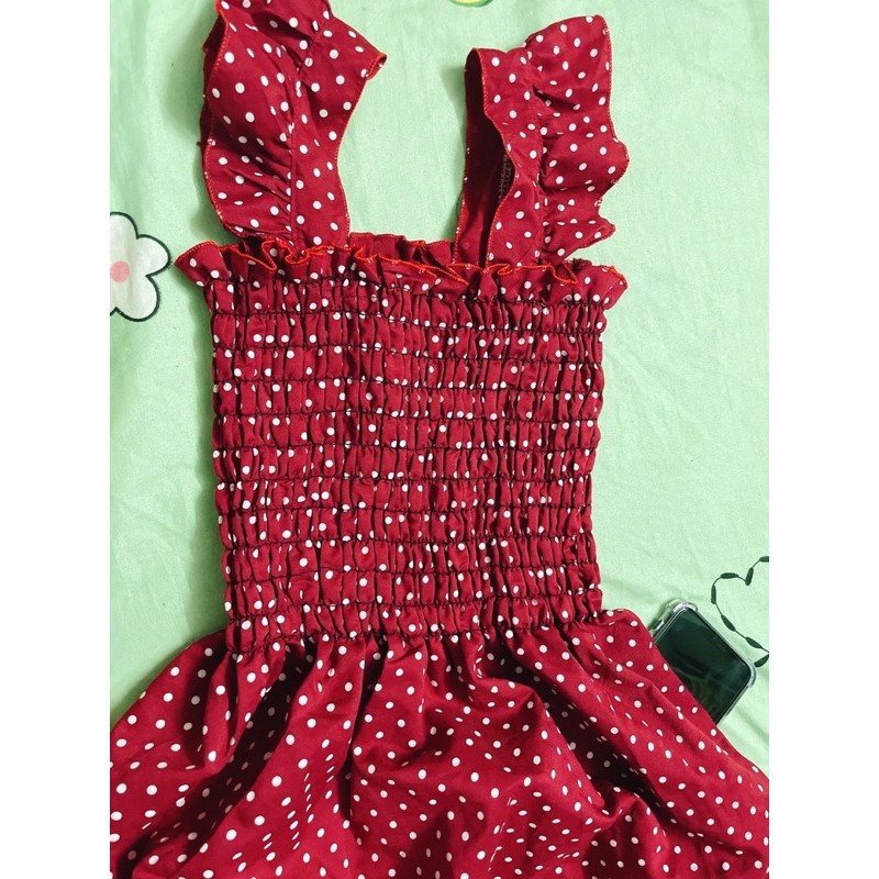 [ Đầm váy đi biển] Đầm chấm bi maxi đỏ, ảnh thật