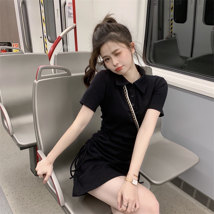 Váy nữ Body Dây Rút Hông Đầm Polo Body Dáng Ôm Cộc Tay 3 hồng xanh trắng tôn dáng V038