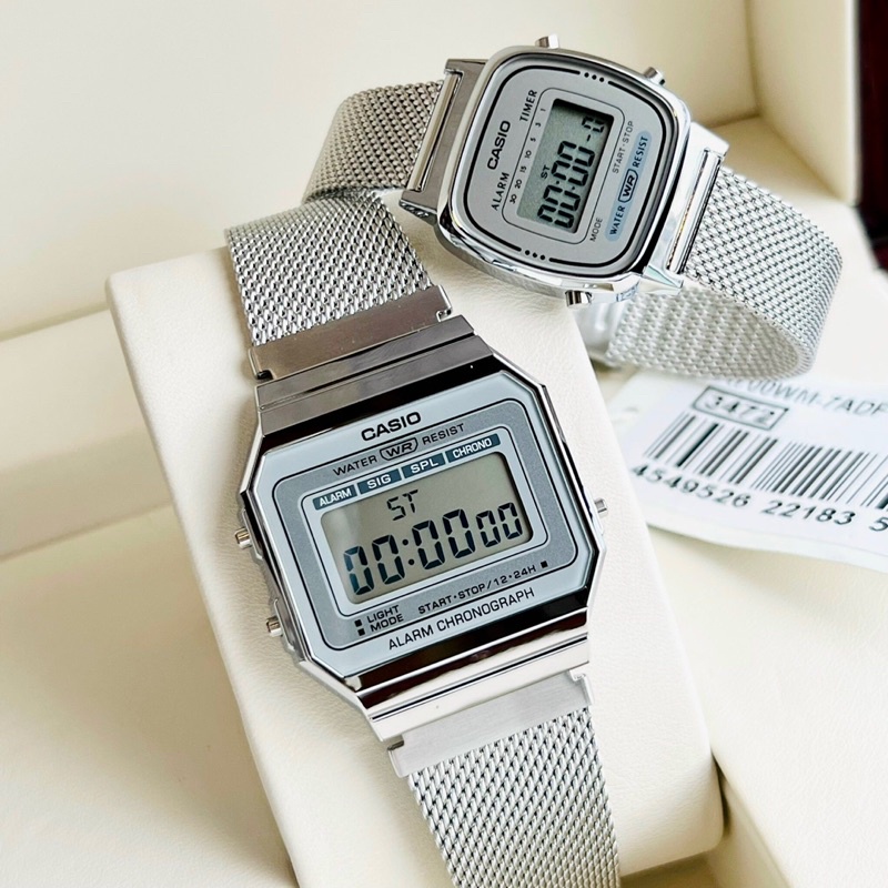 Đồng hồ đôi điện tử nam nữ dây thép Casio A700WM-7A và LA670WEM-7A