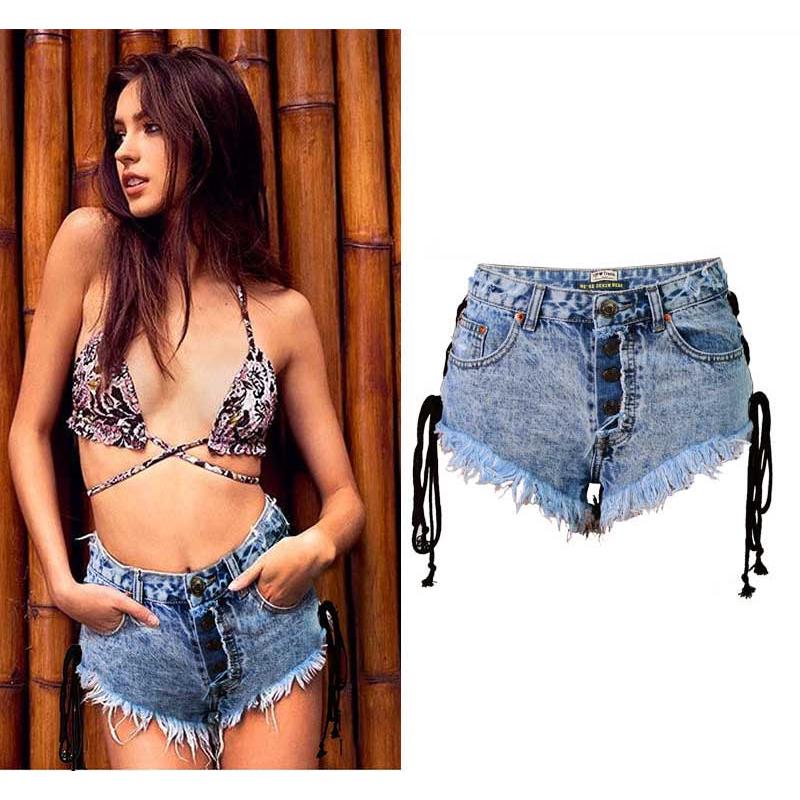 Quần short nữ jeans denim lưng cao thời trang Hàn