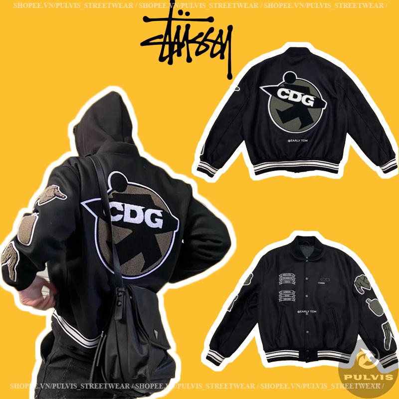 ⚡️ - Áo Khoác Bomber STÜSSY / COMME DES GARÇONS VARSITY JACKET, Áo Varsity Jacket Stussy CDG