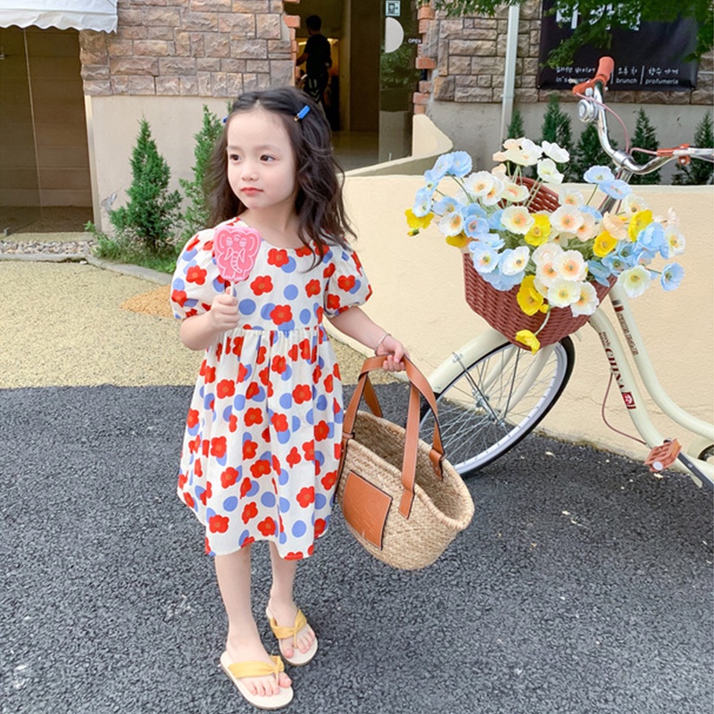 Đầm công chúa tay phồng hở lưng in hoa dễ thương độc đáo thời trang mùa hè cho bé gái