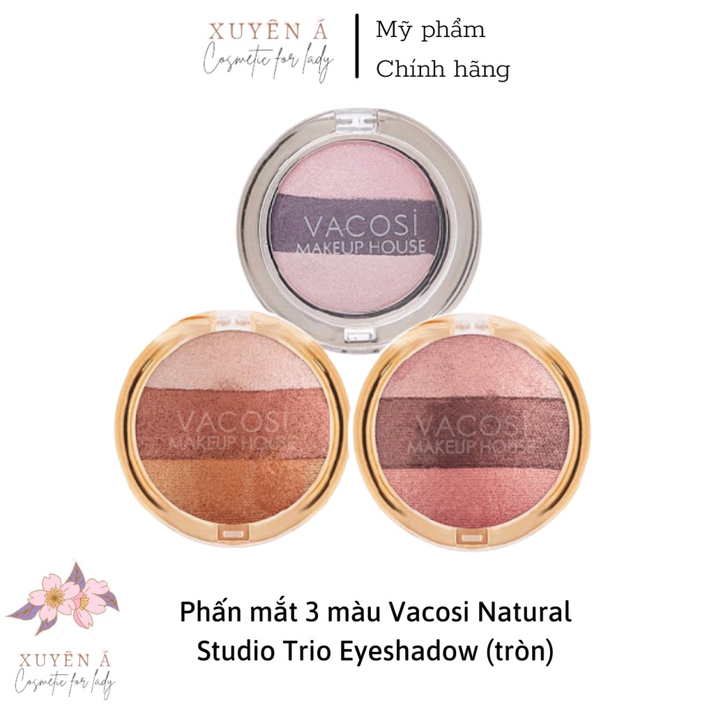 Phấn mắt nhũ kim 3 màu Vacosi Natural Studio‎ Trio Eyeshadow (tròn)