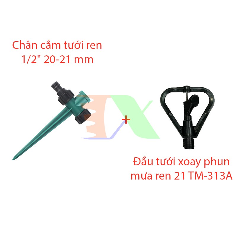 Đầu tưới xoay phun mưa TM-313A, Béc tưới xòe 360° Kèm chân cắm ren 21