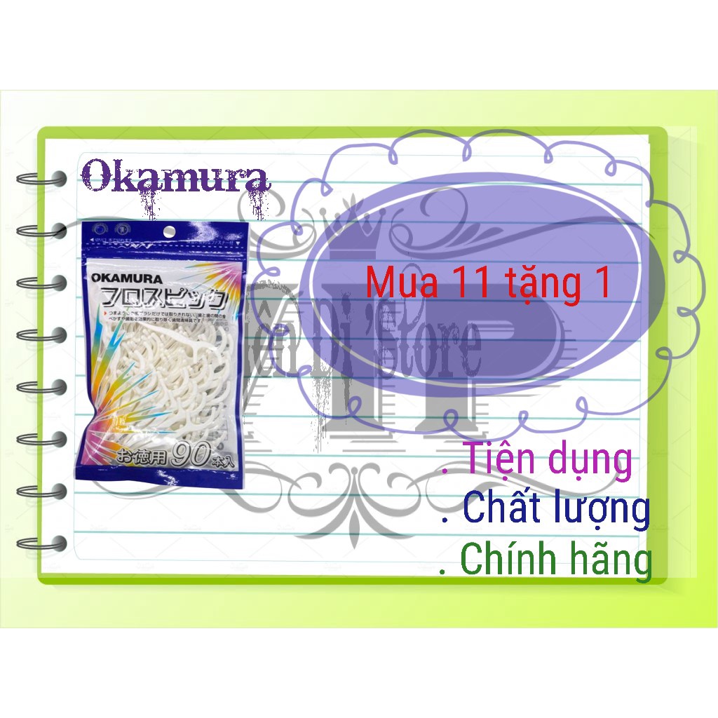 (Mua 11 tặng 1) Combo 12 gói 90p tăm chỉ nha khoa Nhật Bản Okamura.