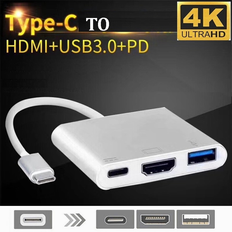 Hub chuyển đổi USB 3.1 Type C sang PD USB-C 4K * 2K 1080p HDMI USB3.0 USB 3.0 3 trong 1 thích hợp cho Macbook