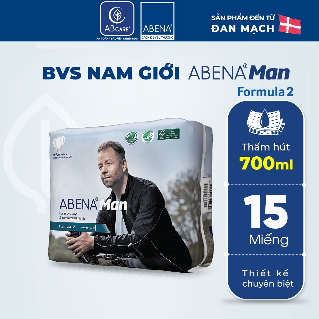 Băng thấm tiểu cho nam giới Abena Formula 2 - Nhập khẩu Đan Mạch (Gói 15 miếng)