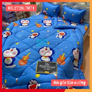 [HÀNG ĐẸP] Set 5 Món Chăn Phao Kèm Ga Gối Và Vỏ Gối Ôm Mẫu DOREMON ĐÁNH ĐÀN - Sét chăn phao 5 món Ấm Êm Decor